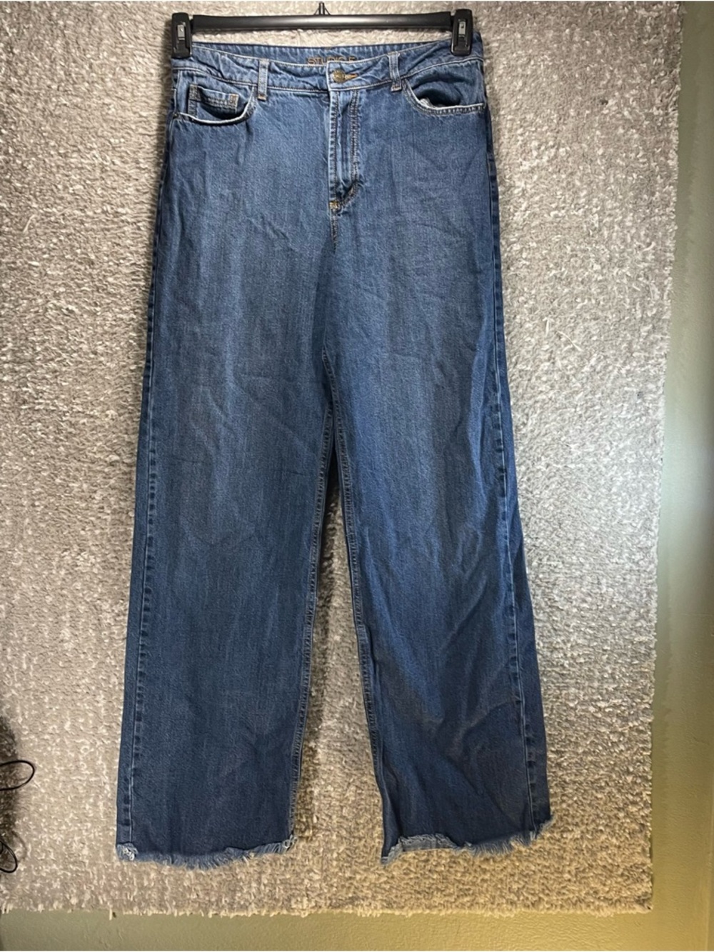 Studio F High Waisted Pockets Baggy Wide Leg Blue Jeans Sz 8 31W‎ Bohemian